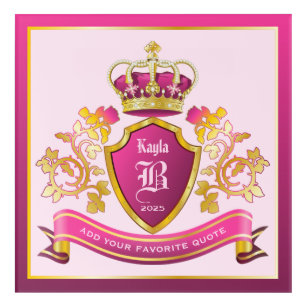Make Your Own Coat of Arms Gold Crown Pearls Pink Acrylic Print