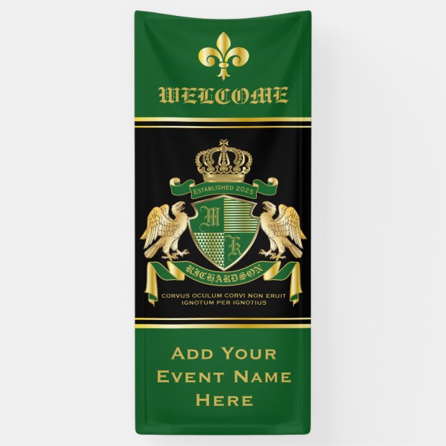 Make Your Own Coat of Arms Green Gold Eagle Emblem Banner (Vertical)