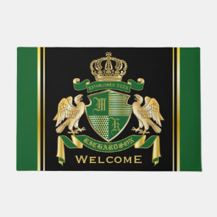Make Your Own Coat of Arms Green Gold Eagle Emblem Doormat