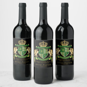 Make Your Own Coat of Arms Green Gold Eagle Emblem Wine Label