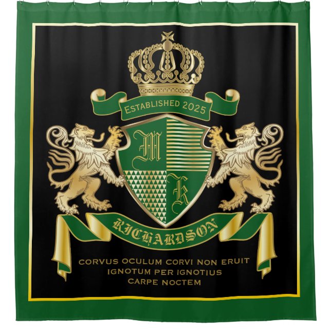 Make Your Own Coat of Arms Green Gold Lion Emblem (Front)