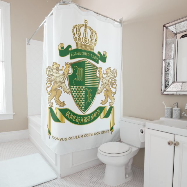 Make Your Own Coat of Arms Green Gold Lion Emblem (In Situ)
