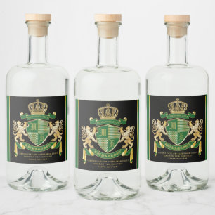Make Your Own Coat of Arms Green Gold Lion Emblem Liquor Bottle Label