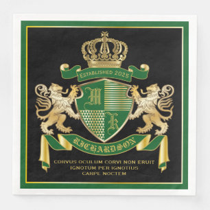 Make Your Own Coat of Arms Green Gold Lion Emblem Napkin