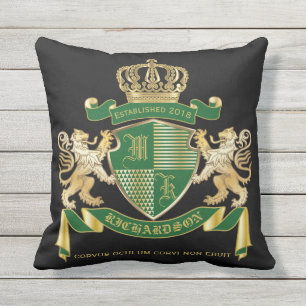 Make Your Own Coat of Arms Green Gold Lion Emblem Outdoor Pillow