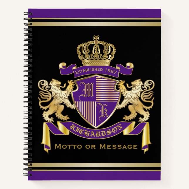 Make Your Own Coat of Arms Monogram Crown Emblem Notebook (Front)
