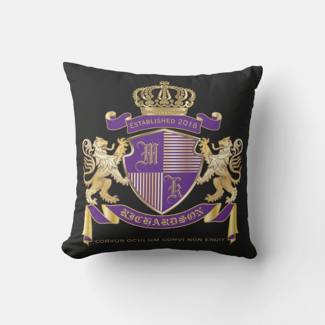 Make Your Own Coat of Arms Monogram Lion Emblem Outdoor Pillow (Front)