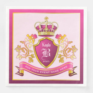 Make Your Own Coat of Arms Pink Gold Crown Pearls Napkin