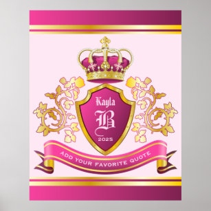 Make Your Own Coat of Arms Pink Gold Crown Pearls Poster