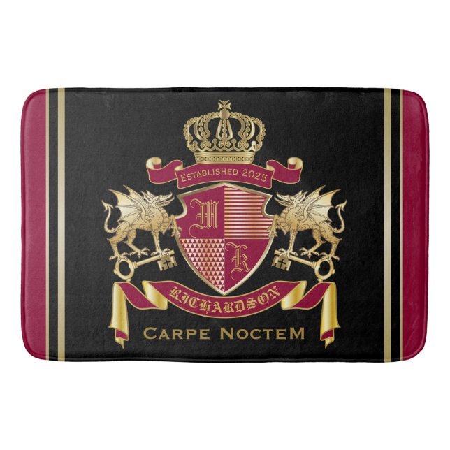 Make Your Own Coat of Arms Red Gold Dragon Emblem Bath Mat (Front)