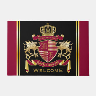 Make Your Own Coat of Arms Red Gold Dragon Emblem Doormat
