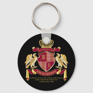 Make Your Own Coat of Arms Red Gold Eagle Emblem Keychain