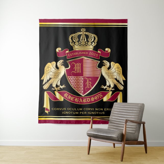 Make Your Own Coat of Arms Red Gold Eagle Emblem Tapestry (In Situ)