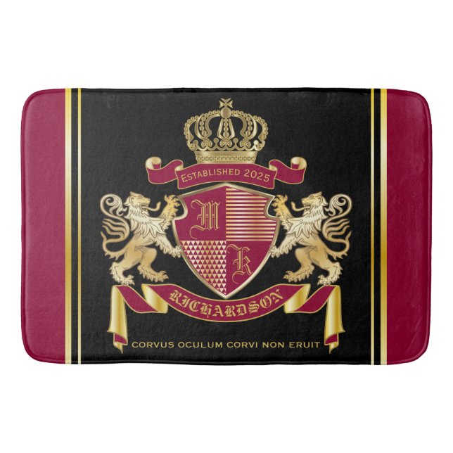 Make Your Own Coat of Arms Red Gold Lion Emblem Bath Mat (Front)