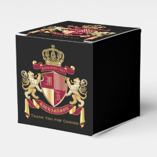 Make Your Own Coat of Arms Red Gold Lion Emblem Favor Box