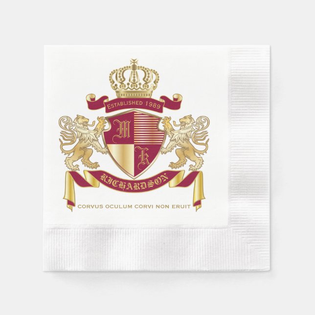 Make Your Own Coat of Arms Red Gold Lion Emblem Napkin (Front)