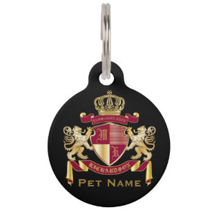Make Your Own Coat of Arms Red Gold Lion Emblem Pet Tag
