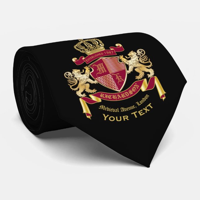 Make Your Own Coat of Arms Red Gold Lion Emblem Tie (Rolled)