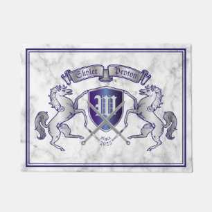 Make Your Own Coat of Arms Silver Horse Shield Doormat