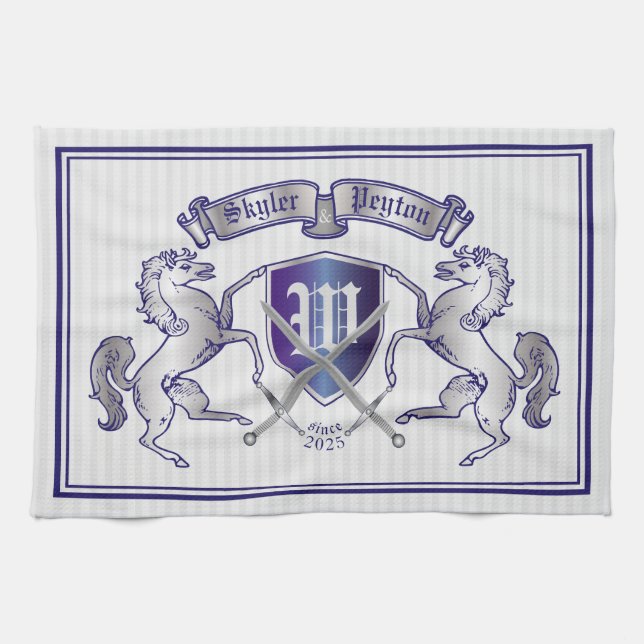 Make Your Own Coat of Arms Silver Horse Shield Kitchen Towel (Horizontal)