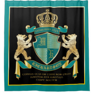 Make Your Own Coat of Arms Teal Gold Bear Emblem