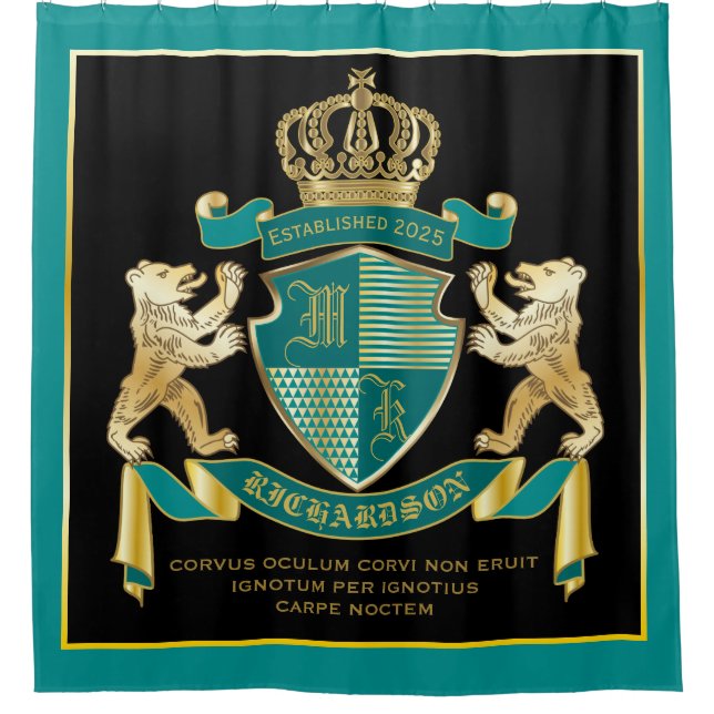 Make Your Own Coat of Arms Teal Gold Bear Emblem (Front)