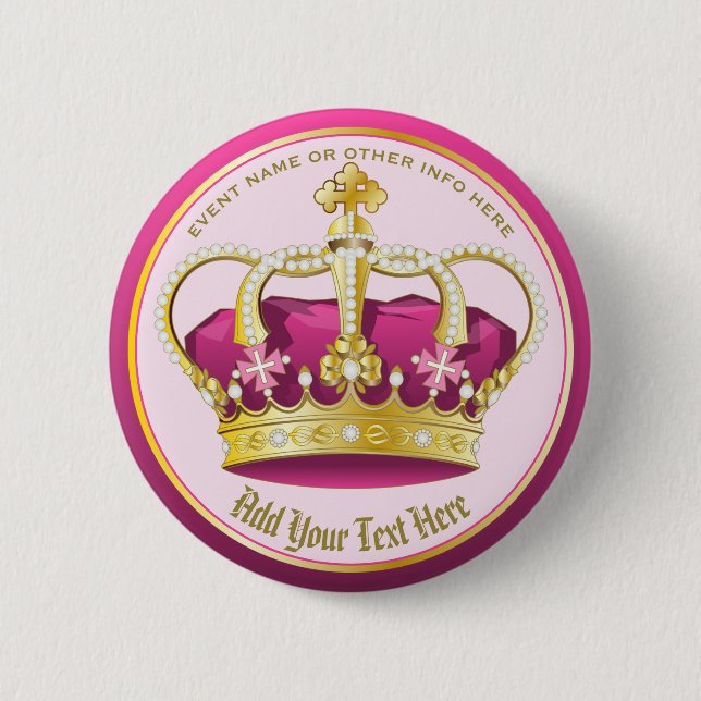 Make Your Own Elegant Gold Pink Crown Pearls Girly 2 Inch Round Button (Front)