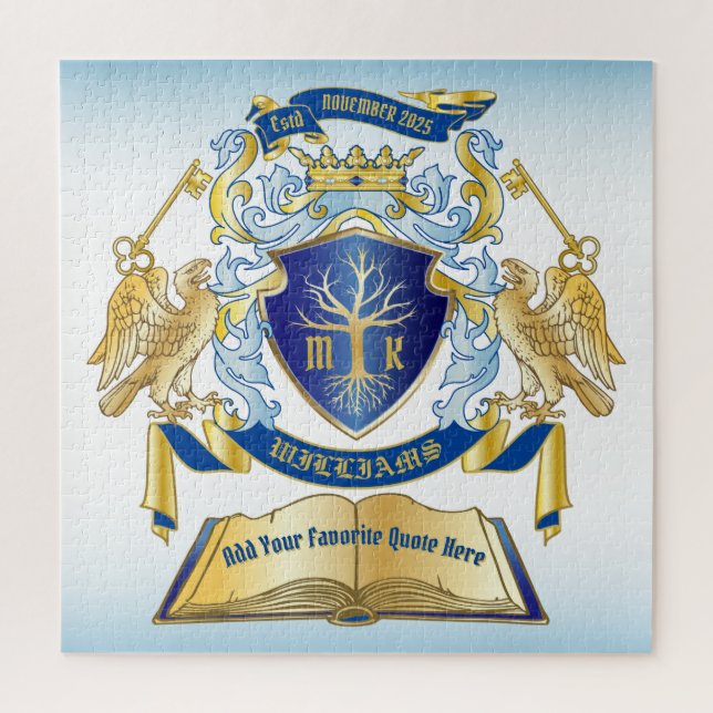Make Your Own Emblem Tree Book Key Crown Gold Blue Jigsaw Puzzle (Vertical)