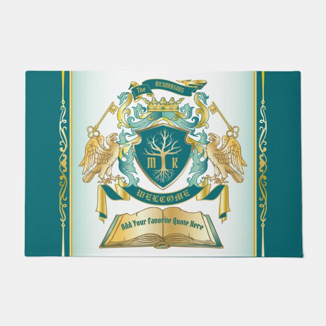 Make Your Own Emblem Tree Book Key Crown Gold Jade Doormat (Front)
