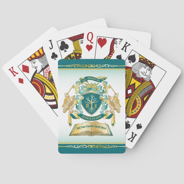 Make Your Own Emblem Tree Book Key Crown Gold Jade Playing Cards (Back)