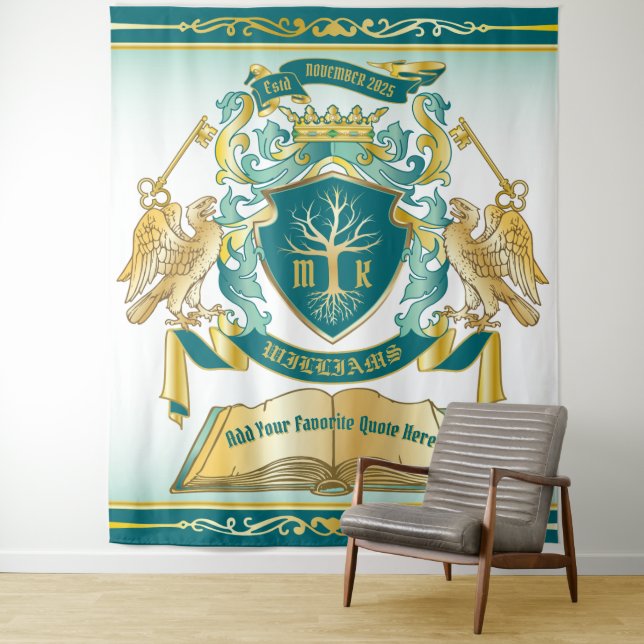 Make Your Own Emblem Tree Book Key Crown Gold Jade Tapestry (In Situ)