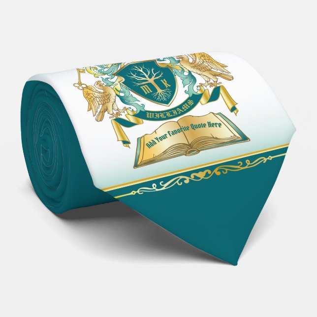 Make Your Own Emblem Tree Book Key Crown Gold Jade Tie (Rolled)