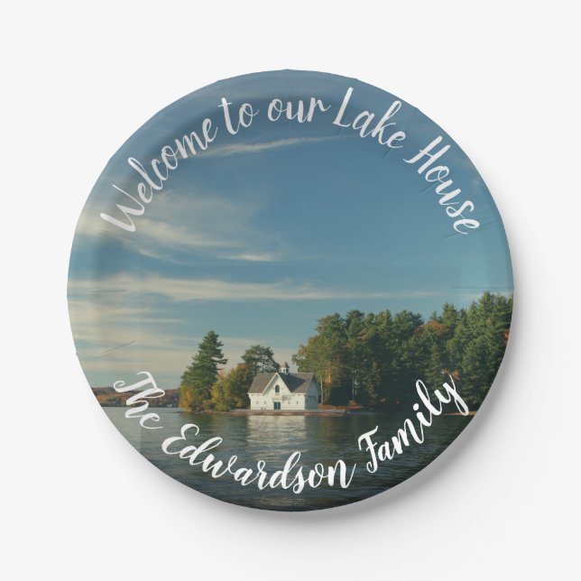Make your own family lake summer house Welcome Paper Plate (Front)