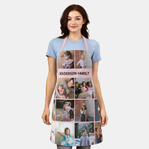 Make your own family photo collage and name pink apron