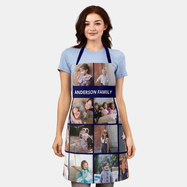 Make your own family photo collage, name navy blue apron (Worn)