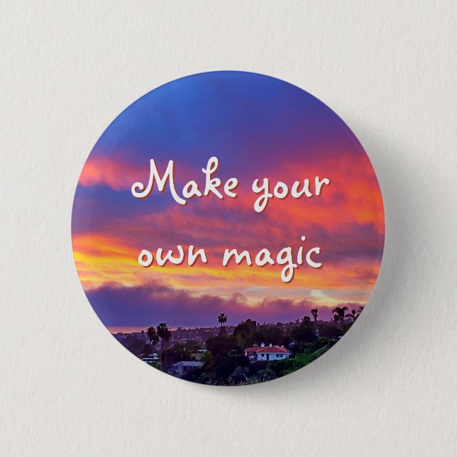 Make Your Own Magic Quote Pink Blue Clouds Sunset 2 Inch Round Button (Front)