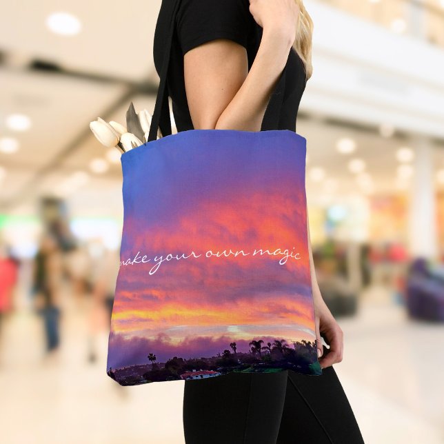 Make Your Own Magic Quote Pink Blue Clouds Sunset Tote Bag (Creator Uploaded)