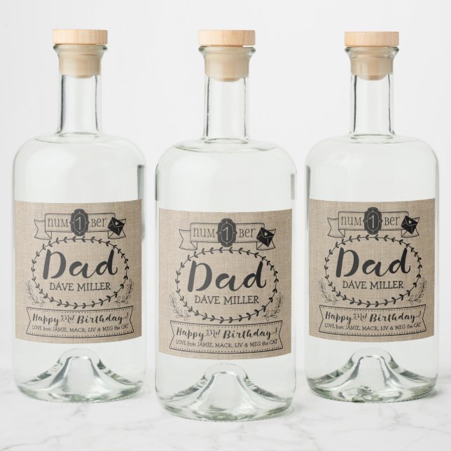 Make Your Own Number 1 Dad Birthday Cute Monogram Liquor Bottle Label (Bottles)