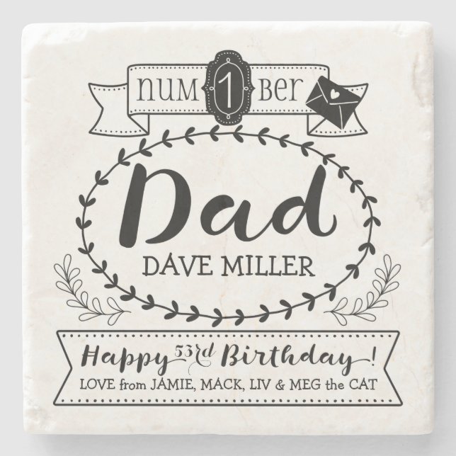 Make Your Own Number 1 Dad Birthday Cute Monogram Stone Coaster (Front)