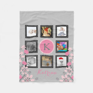 Make Your Own Personalized   8 Photo Collage Pink Fleece Blanket