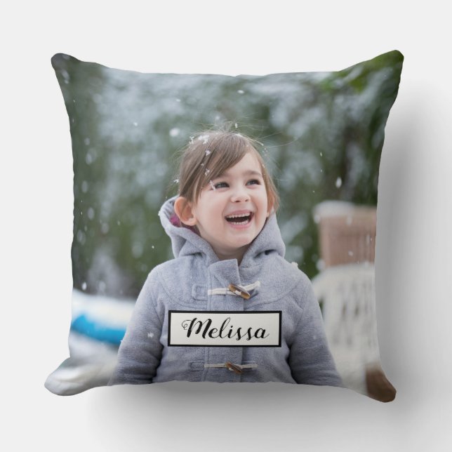 Make your own personalized photo and name throw pillow (Front)