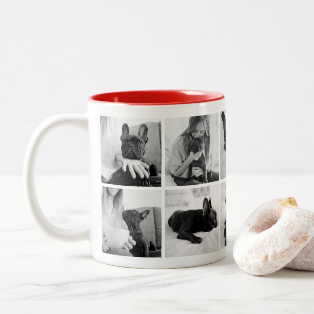 Make Your Own Pet Photo Collage | Black and White Two-Tone Coffee Mug (With Donut)
