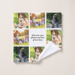 Make your own photo collage and text bath towel set