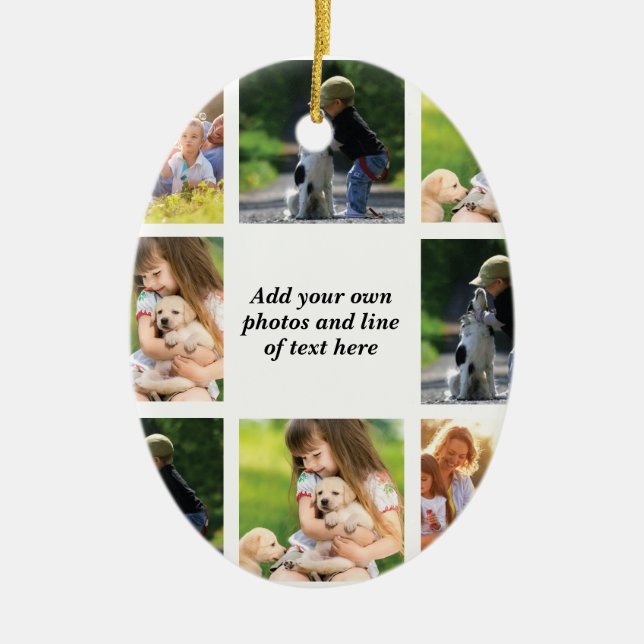 Make your own photo collage and text  ceramic ornament (Front)