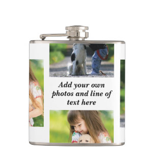 Make your own photo collage and text hip flask