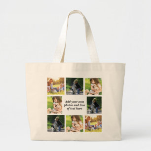Make your own photo collage and text large tote bag