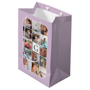 Make your own photo collage, monogram lavender medium gift bag
