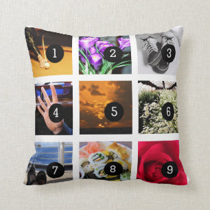 Make Your Own Photo collage with 9 images Throw Pillow