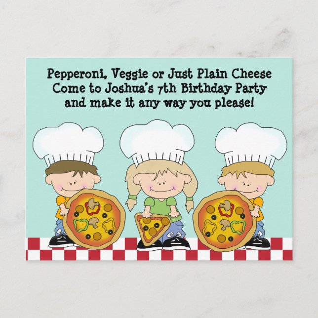Make Your Own Pizza Birthday Party Invite (Front)