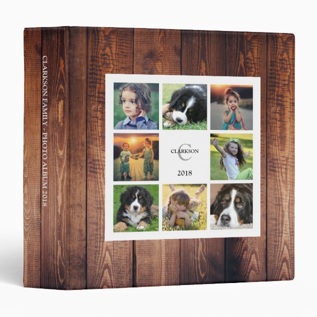 Make your own rustic family photo collage monogram binder (Front/Spine)